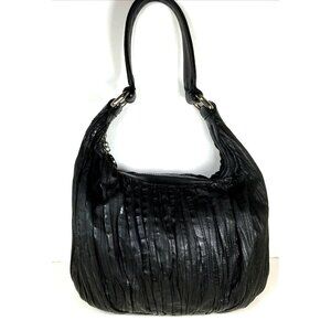 Donald J Pliner Large Black Pleated  Faux Leather Shoulder Bag